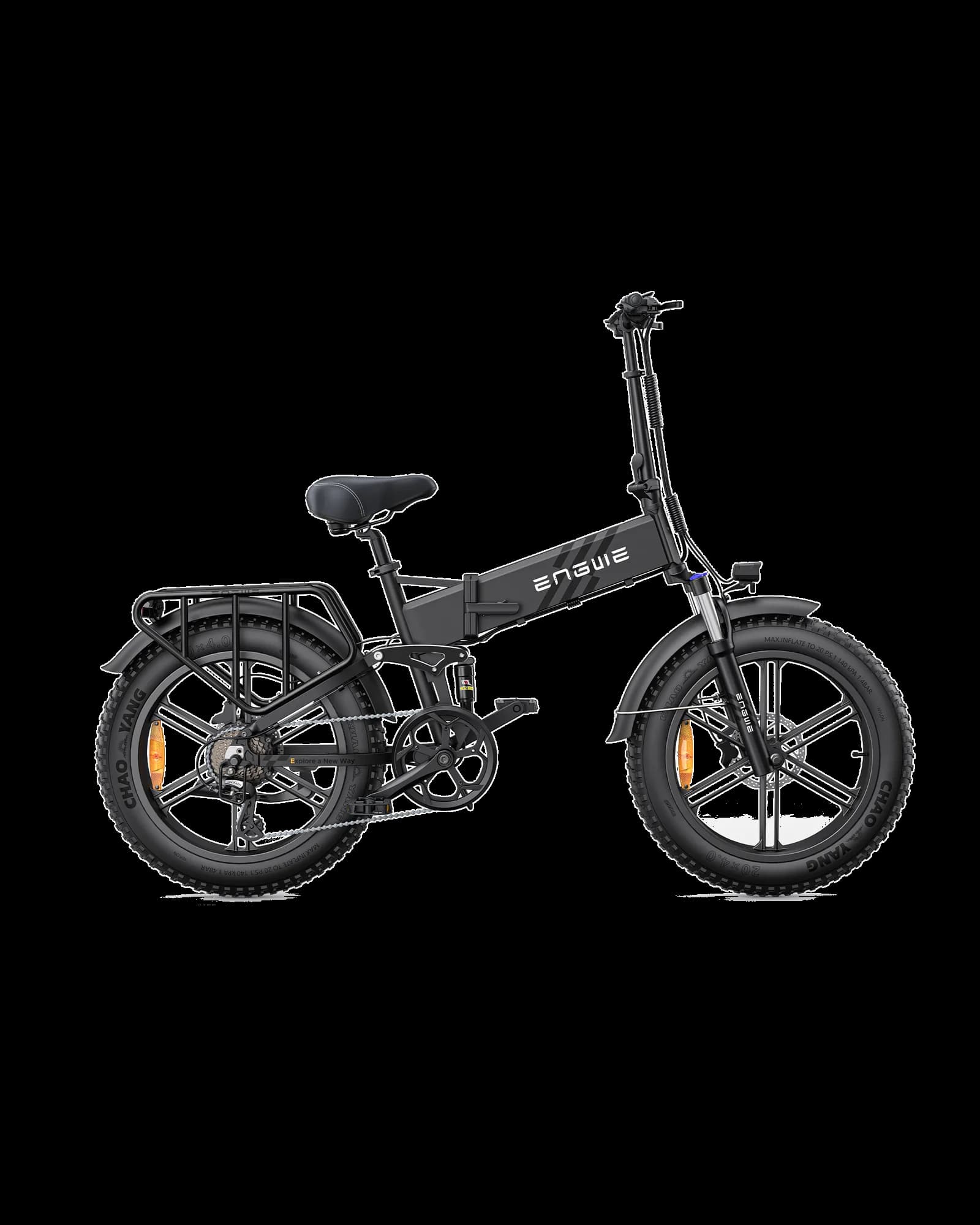 Engine Pro 2.0 folding fat-tyre electric bike in black, side view