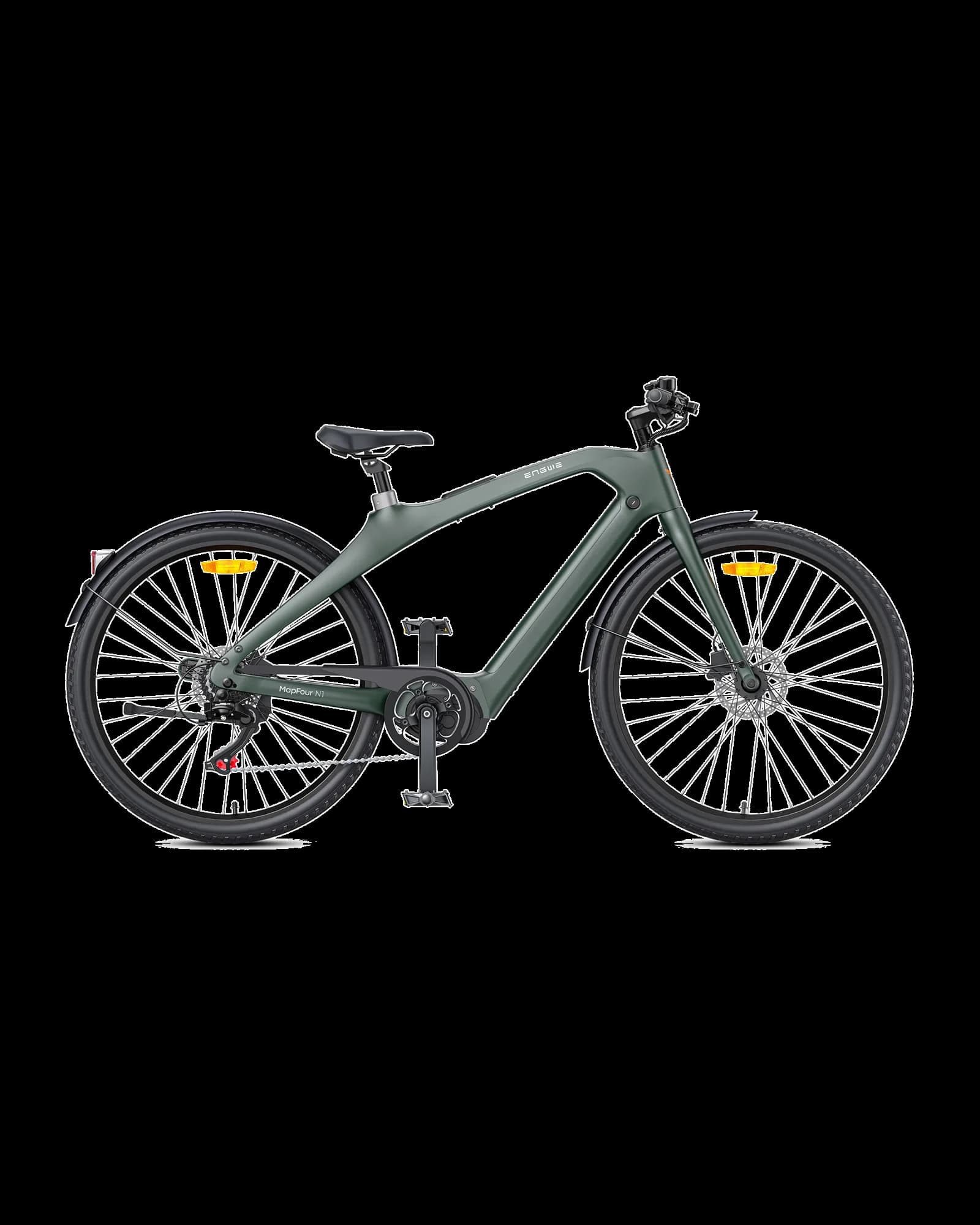 N1 Pro carbon-fibre city electric bike in green, side view