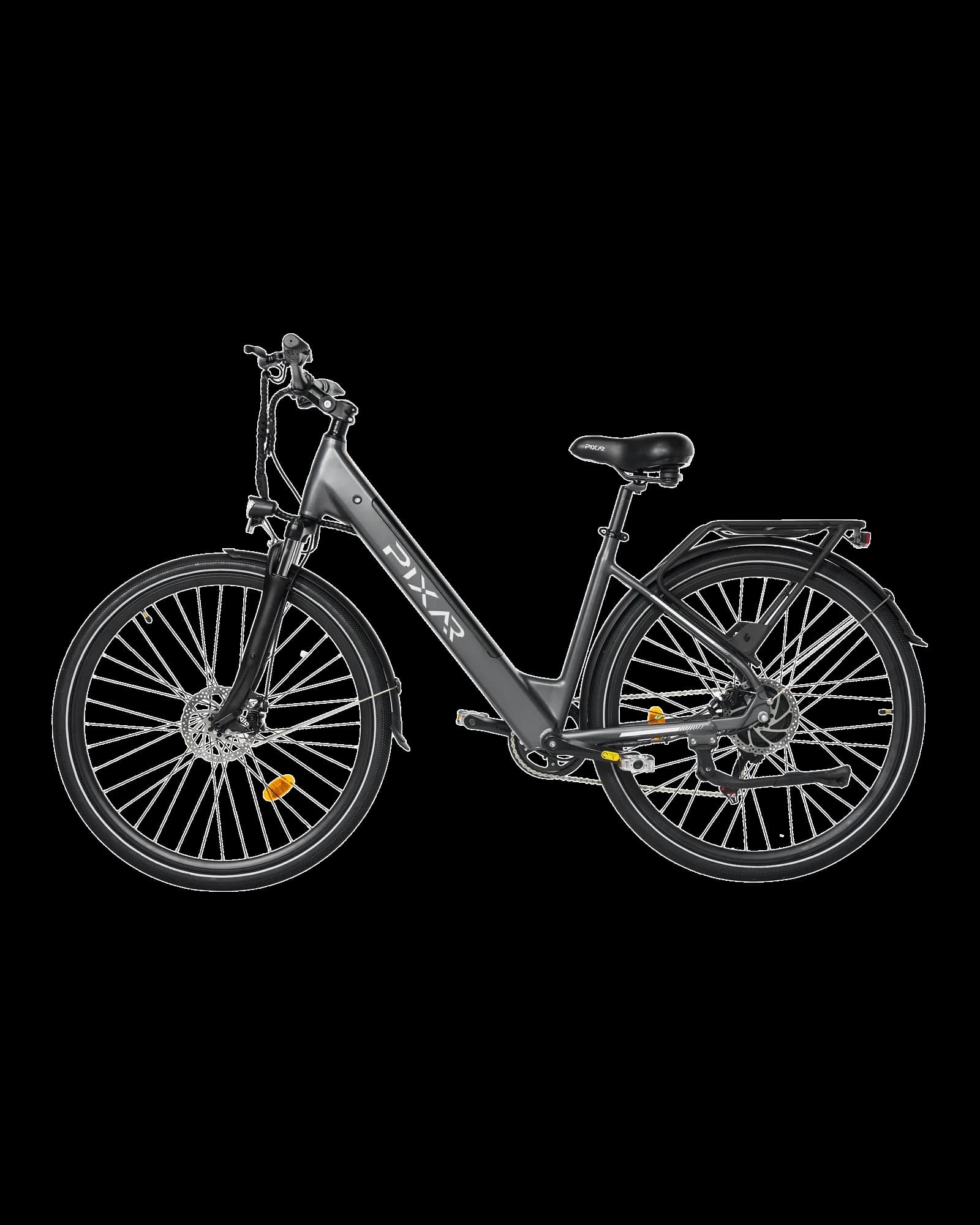 City1 step-through electric bike in grey, side view