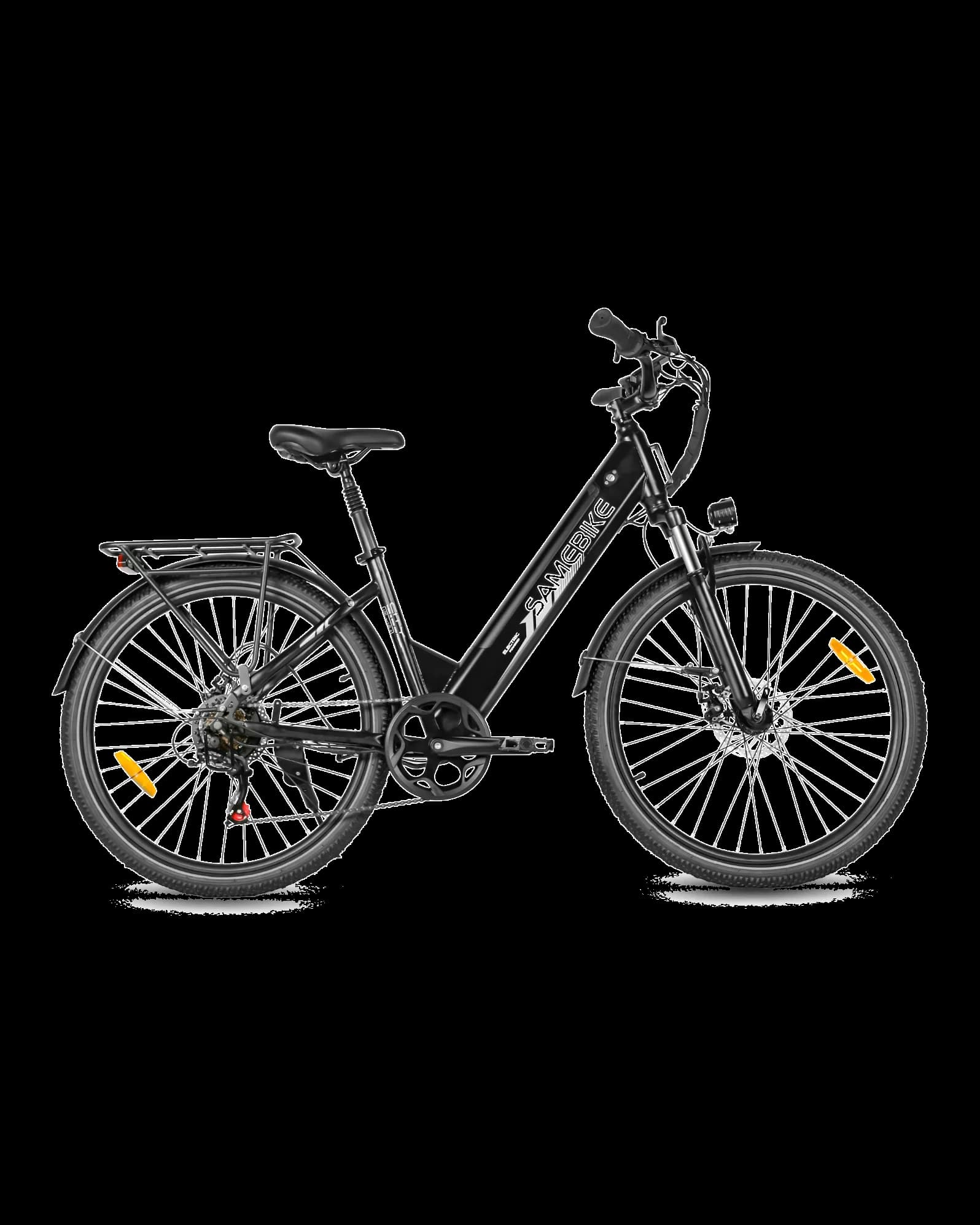 RS-A01 Pro-T 26-inch city-style e-bike with a thumb throttle in black, side view